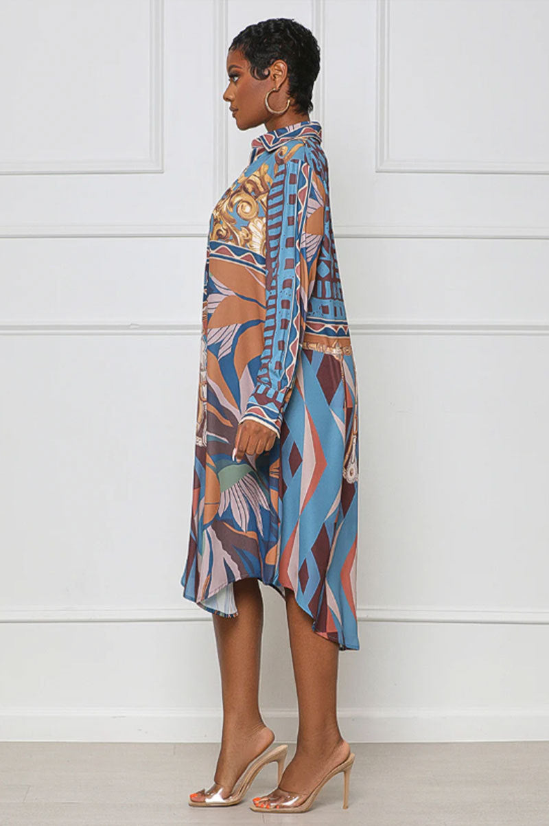 Women'S Autumn Print Loose Plus Size Long Sleeve Shirts Dress 4