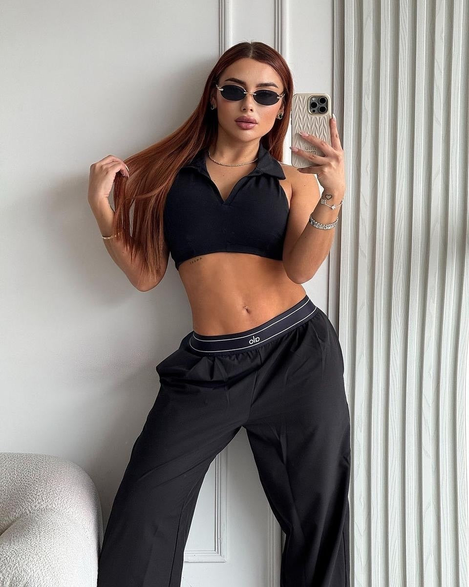 Women's Autumn Winter Casual Straight Loose Wide-Leg Letter  Embroidered Elastic Waist Pants 8