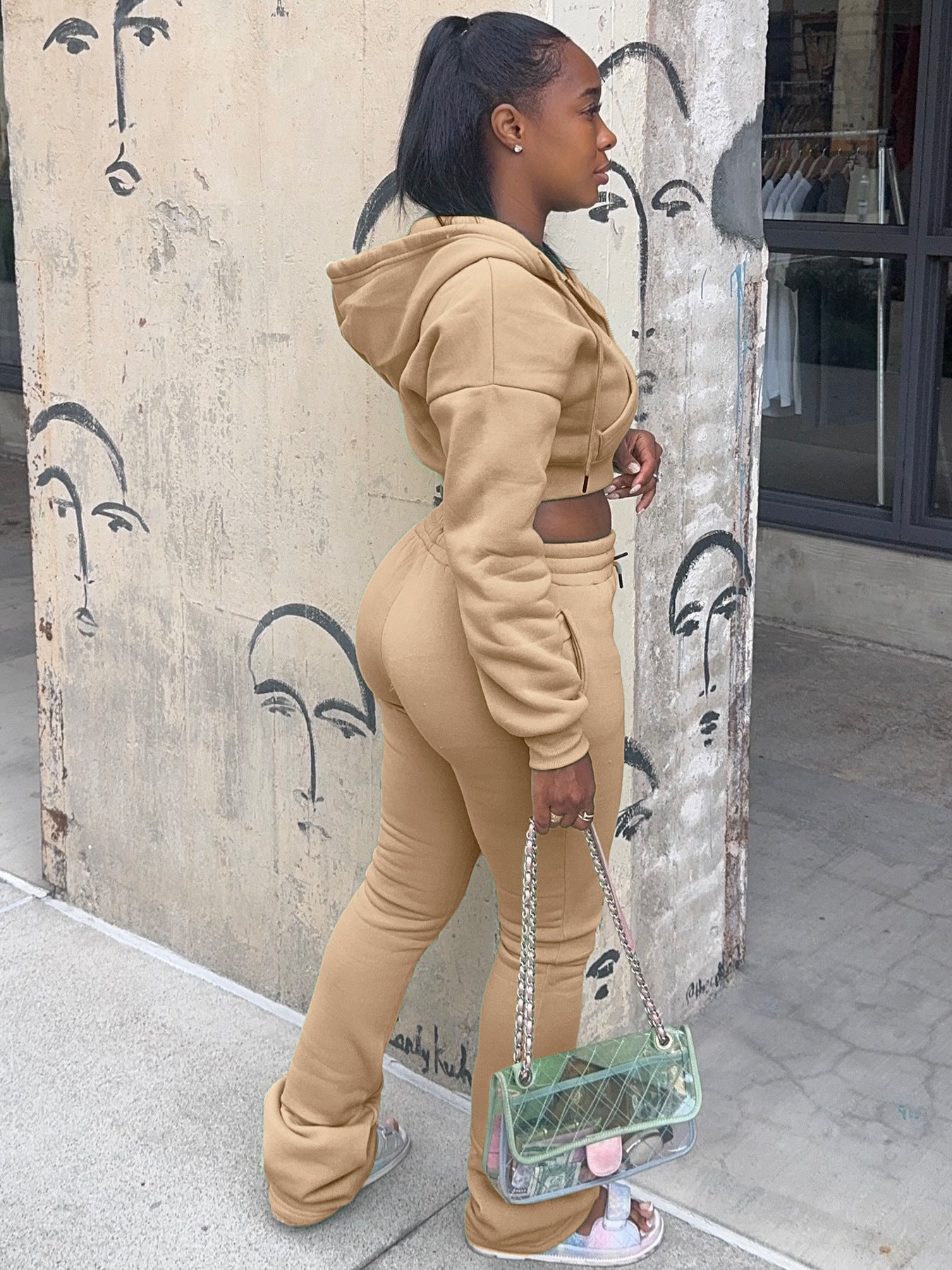 Women Hoodies and Bell Bottom Pants Two-Piece Set 41