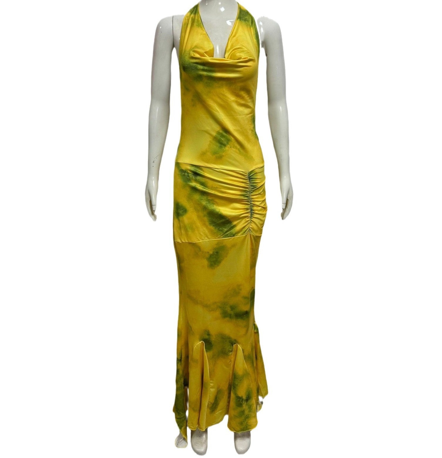 Women's Strap French Chic Style Halter Neck Deep V Printed Ruffle Long Dress 7