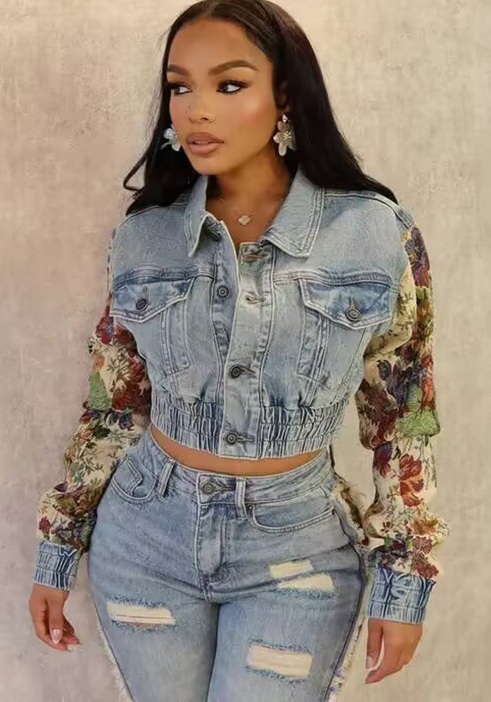 Women Printed Stretch Denim Jacket