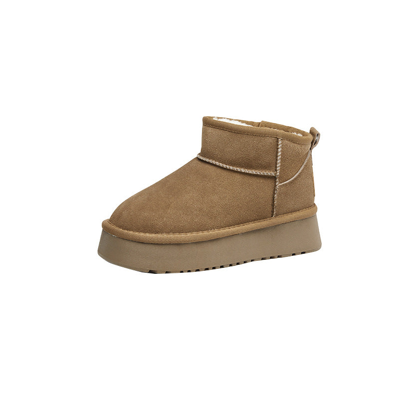 Autumn And Winter Suede Leather Thick Bottom Snow Boots Fleece Women's Casual Shoes 10