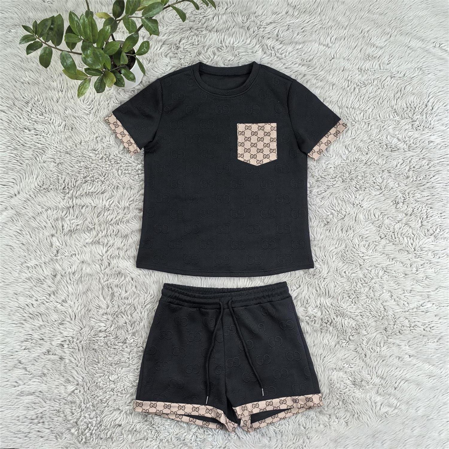 Women Casual jacquard short sleeve Top and shorts two-piece set 12
