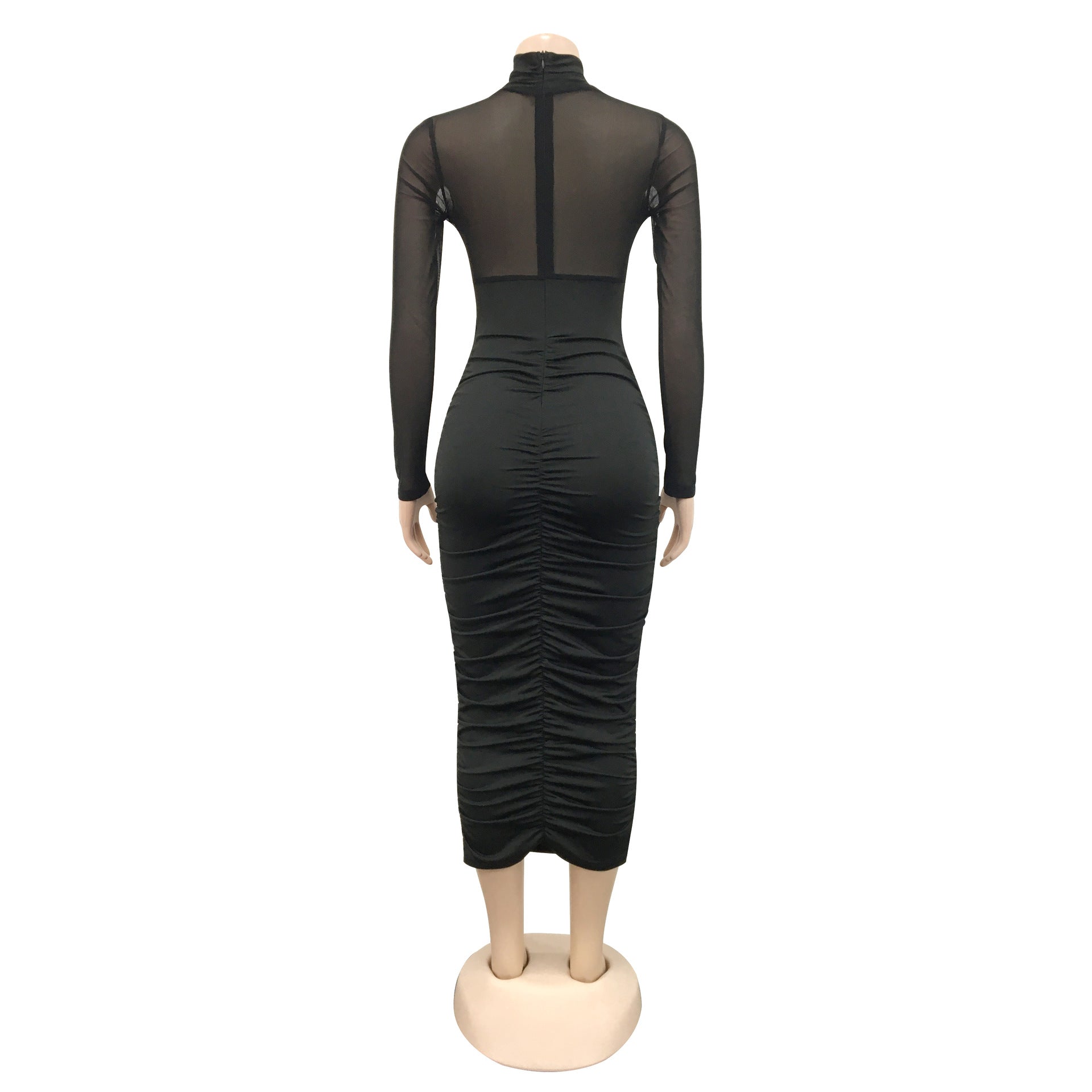 Women Mesh Long Sleeve Solid Cut Out Bodycon Dress 17