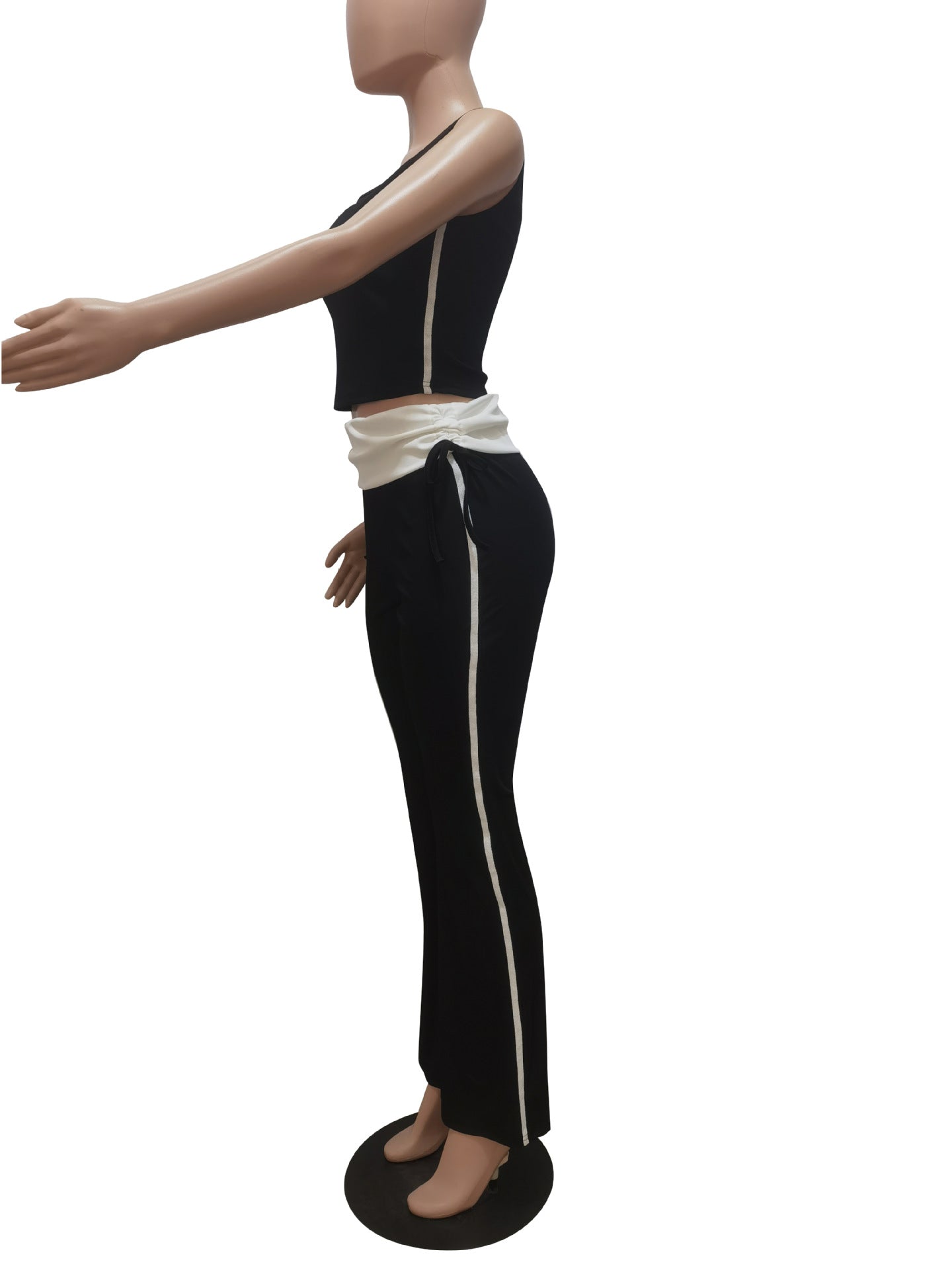 Women Spring Summer Ribbed Patchwork Color Block Tank Top Bell Bottom Pants Casual Two-Piece Set 8