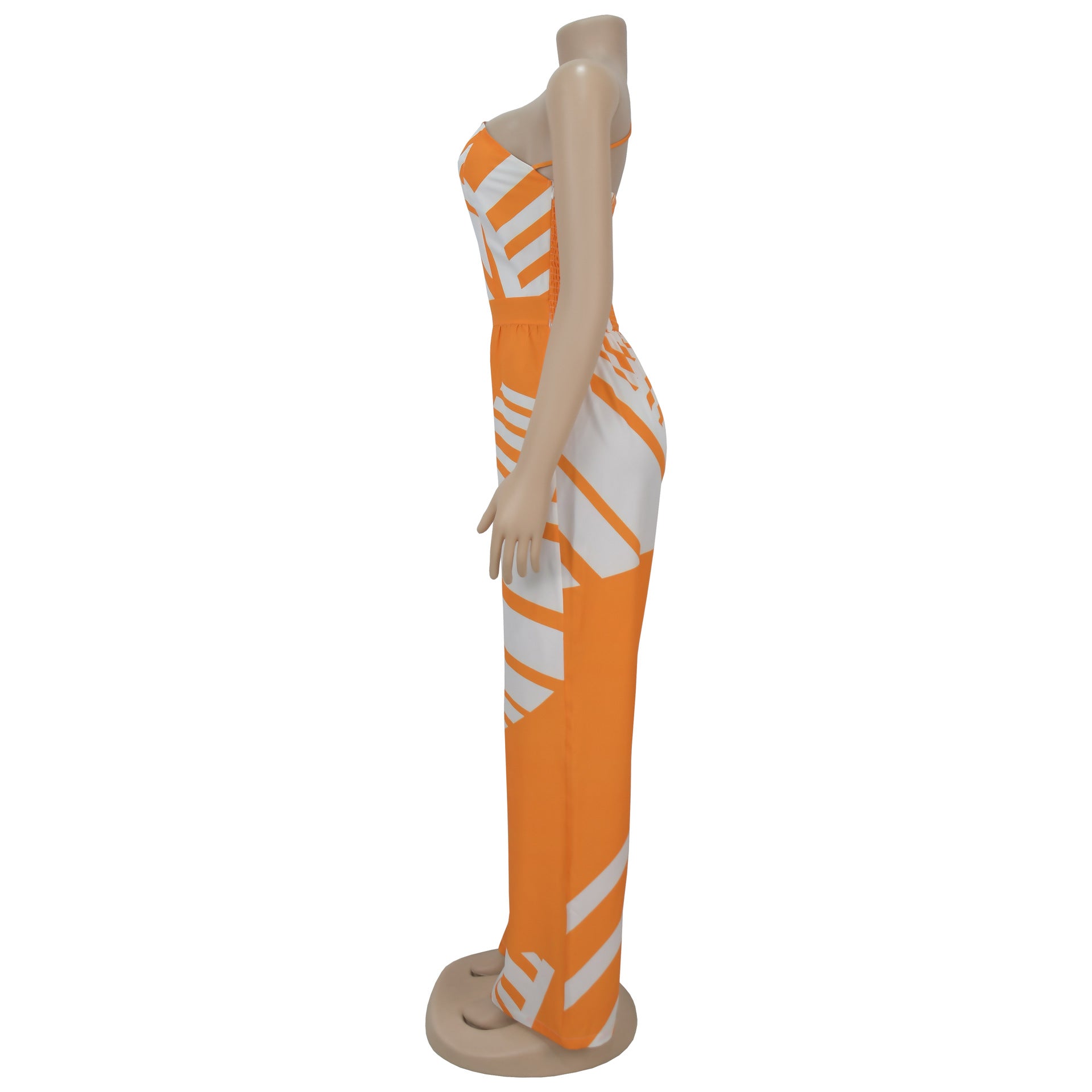 Fashion Women's Summer Casual Low-Back Slash-Shoulder Striped Jumpsuit 10