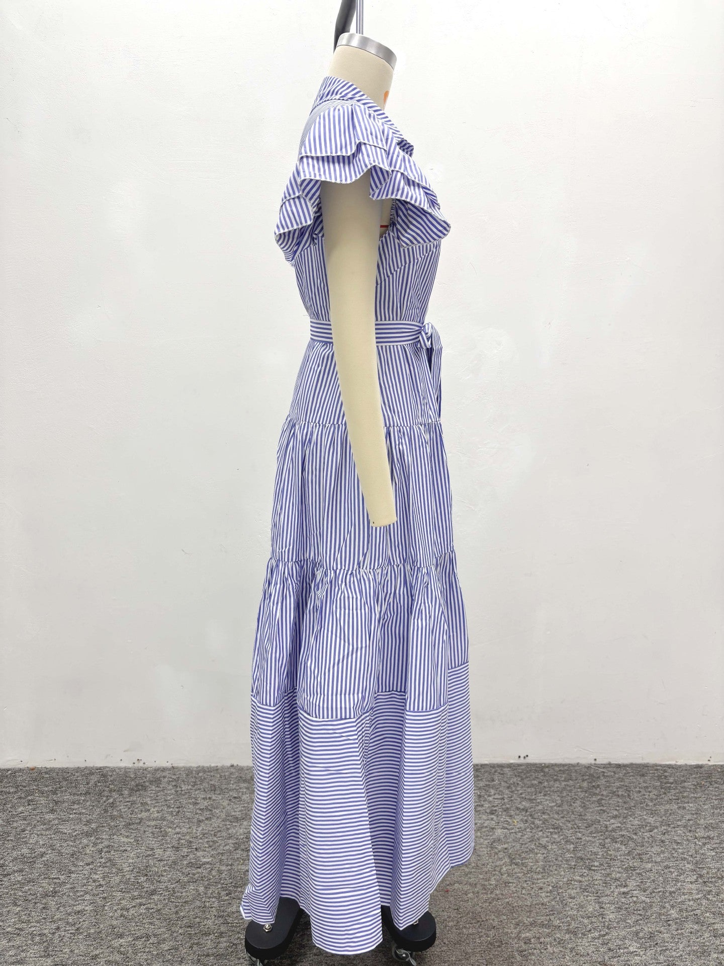 Plus Size African Striped Short-Sleeved Maxi Dress with Slits 5