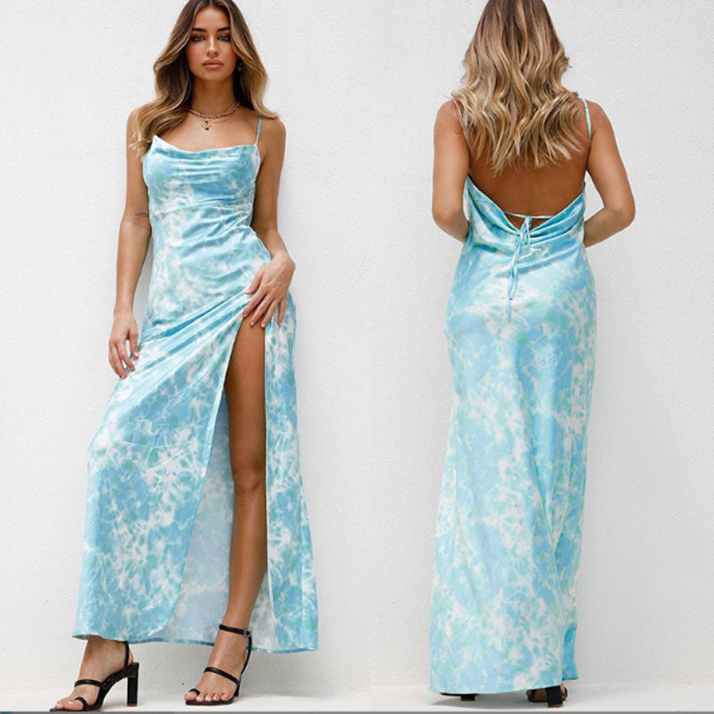 Summer Strap Tie Dye Print Sexy Long Dresses