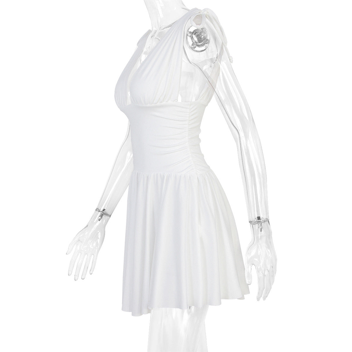 Summer Women's Sexy Deep V Neck Solid Color Strap Mini Dress 22