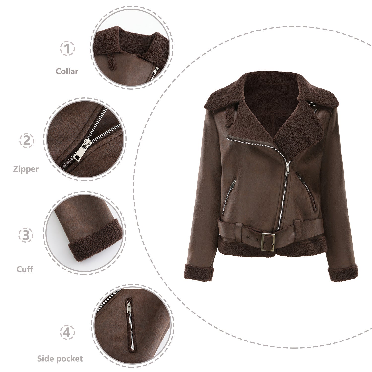 Autumn And Winter Fur Warm Women's Leather Jacket With Belt For Women Turndown Collar Coat 25