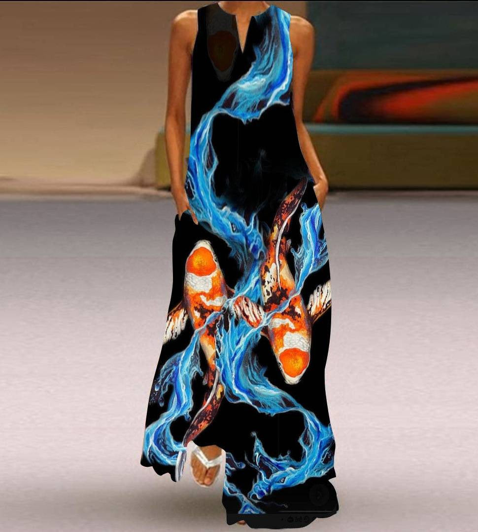 Summer women's sleeveless dress v-neck printed face dress 51