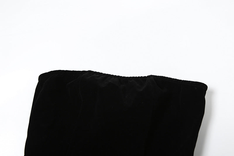 Winter Women's Strapless Velvet  Patchwork Puffy Short Dress 11