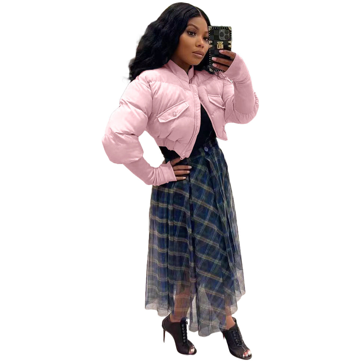 Women'S Fashion Casual Cotton Padded Jacket Stylish Patchwork Rib Coat 3