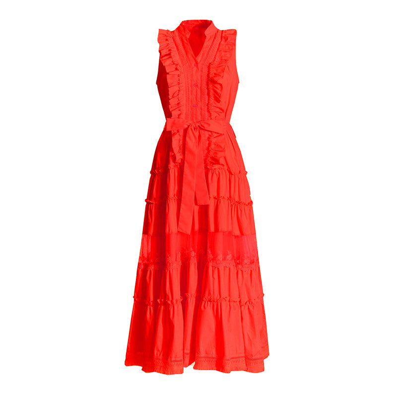 Women's Sleeveless Ruffle Chic Slim Waist Fashion Long Dress 17