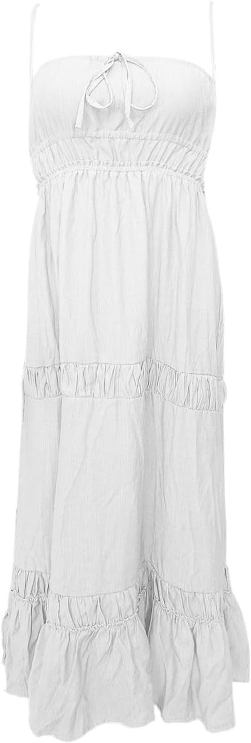 Spring and Summer Fashion Sexy Pleated Low Back Strap Dress 11