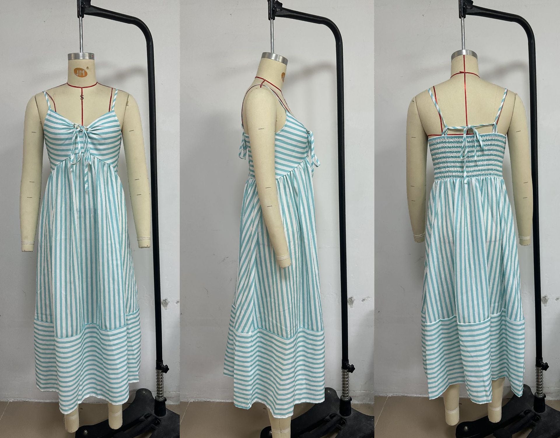 Women Summer V-Neck Striped Strap Dress 8