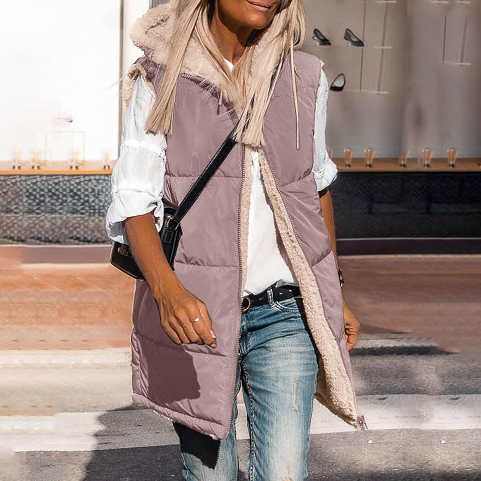 Women's Winter Clothing Loose Sleeveless Hooded Cotton Padded Vest Jacket