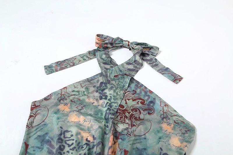 Summer Women's Fashion Chic Sexy Halter Neck Tie Low Back Print Bodycon Dress 13