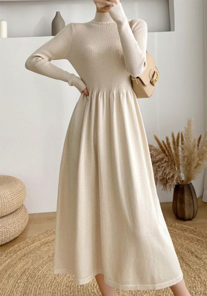 Autumn and winter women's trendy Elegant half turtleneck long sleeve Basic Knitting sweater dress