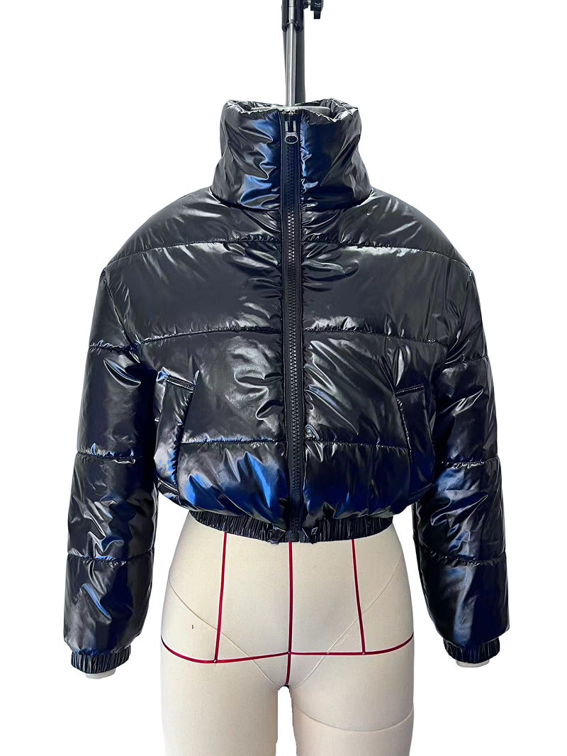 Autumn Winter Street Short Cotton-Padded Jacket Stand Collar Casual Zipper Coat 6