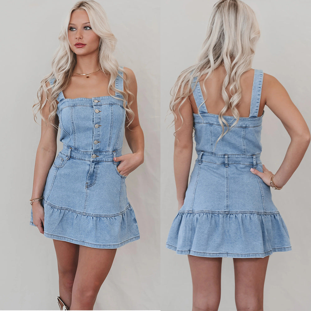 Women Denim Dress with Suspenders