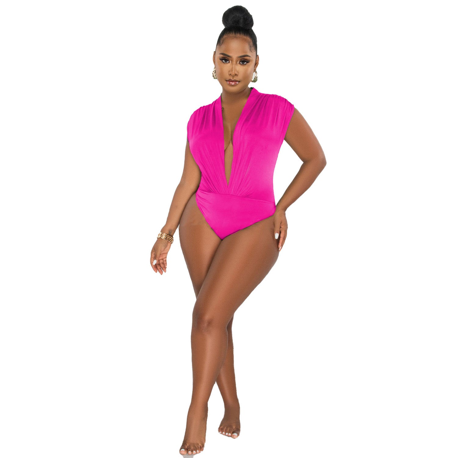 Sexy Solid Deep V-Neck Sleeveless Bodysuit And Skirt Two-Piece Nightclub Dress 15