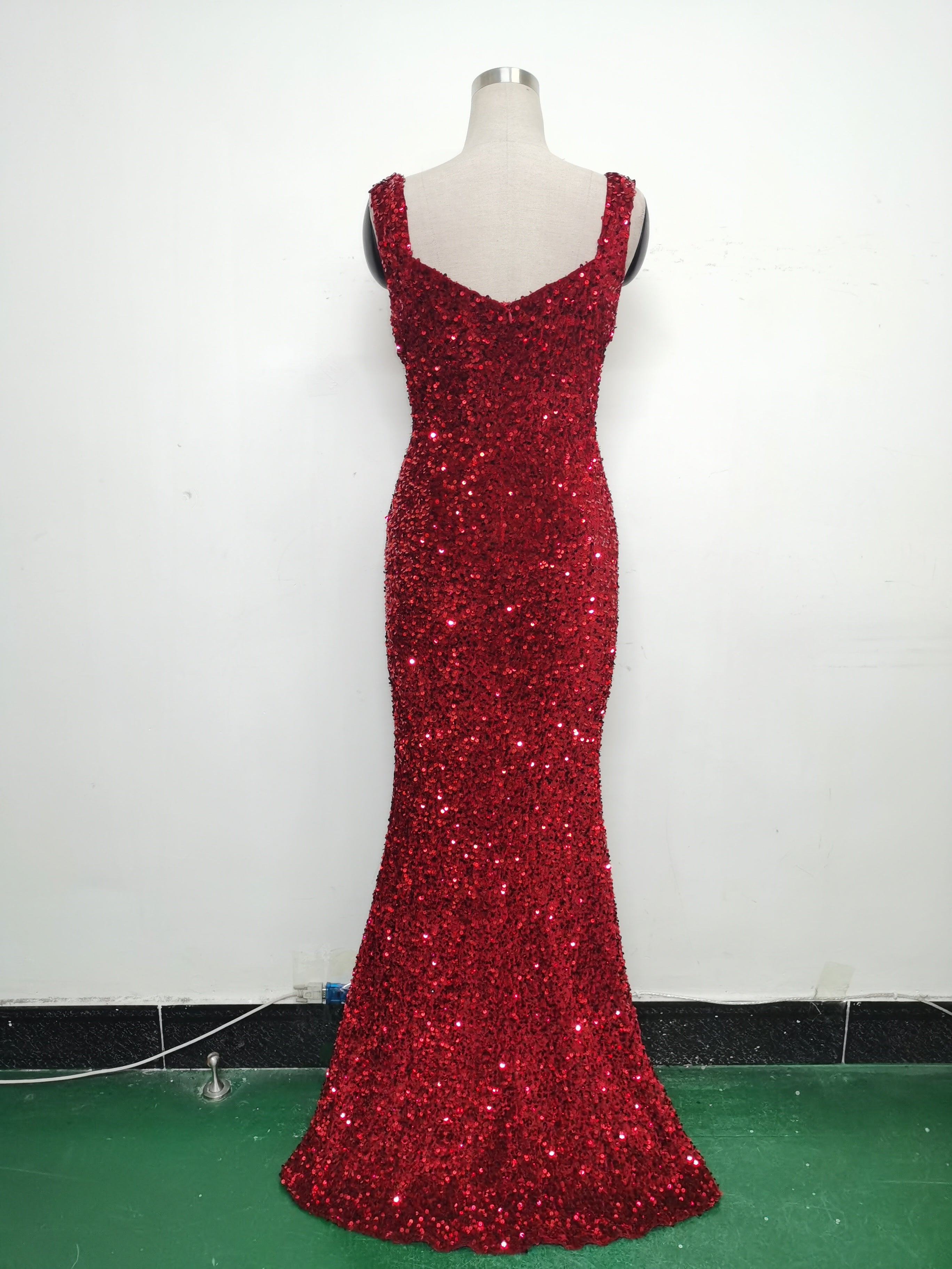 Luxury strap sequined long evening gown 36