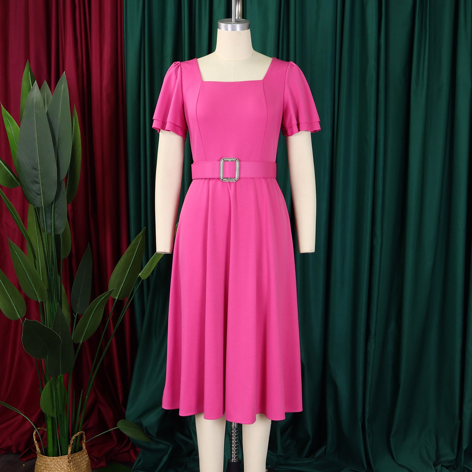 Bell Sleeve Square Neck High Waist Elegance Dress 16