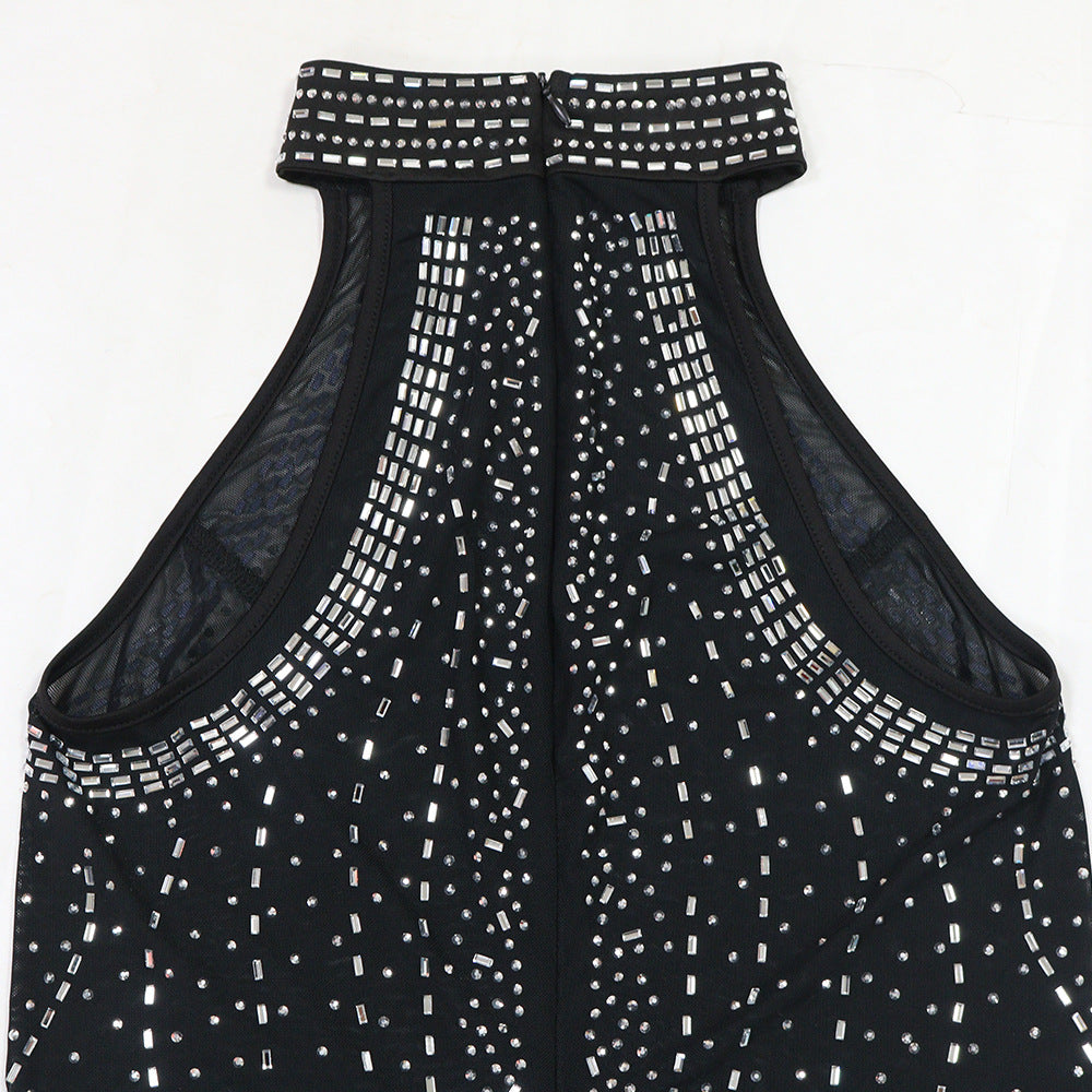 Women Sexy Mesh Beaded See-Through Sleeveless Jumpsuit 5