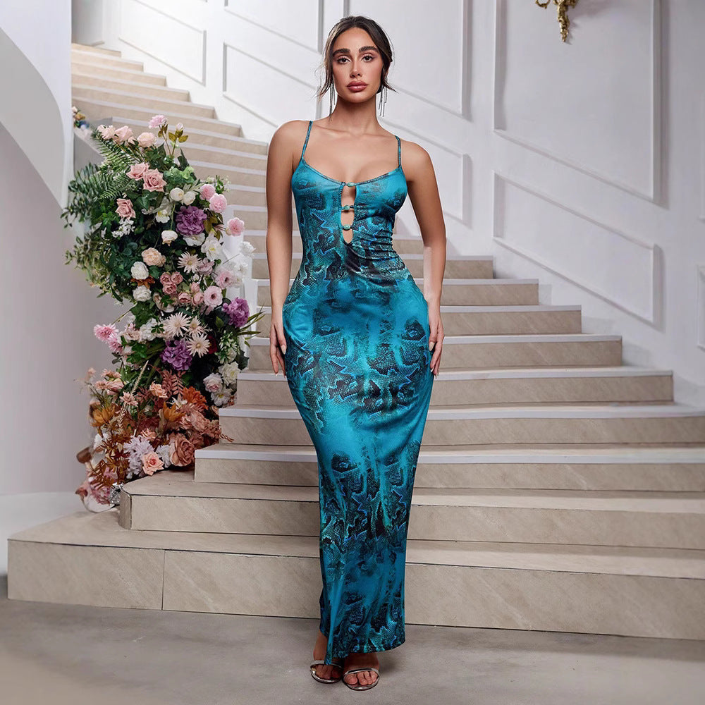 Summer sexy Chic print Slim Waist Casual Beach Holidays long dress