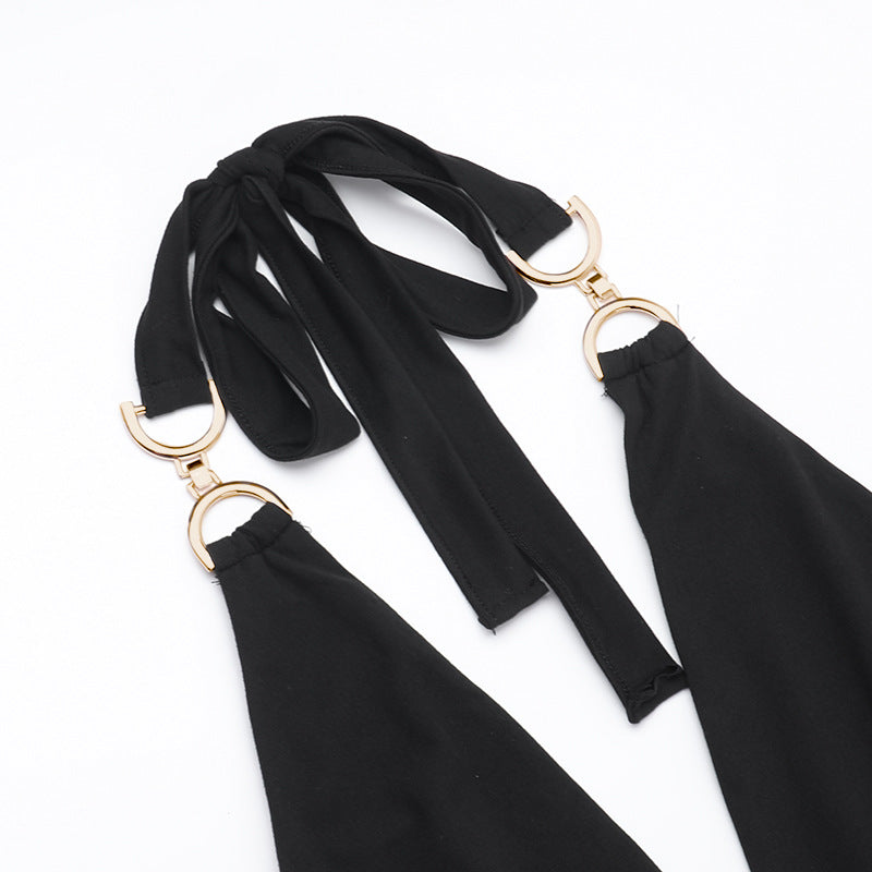 Deep V Solid Color Halter Neck Jumpsuit Autumn Slim-Fit Romper 16