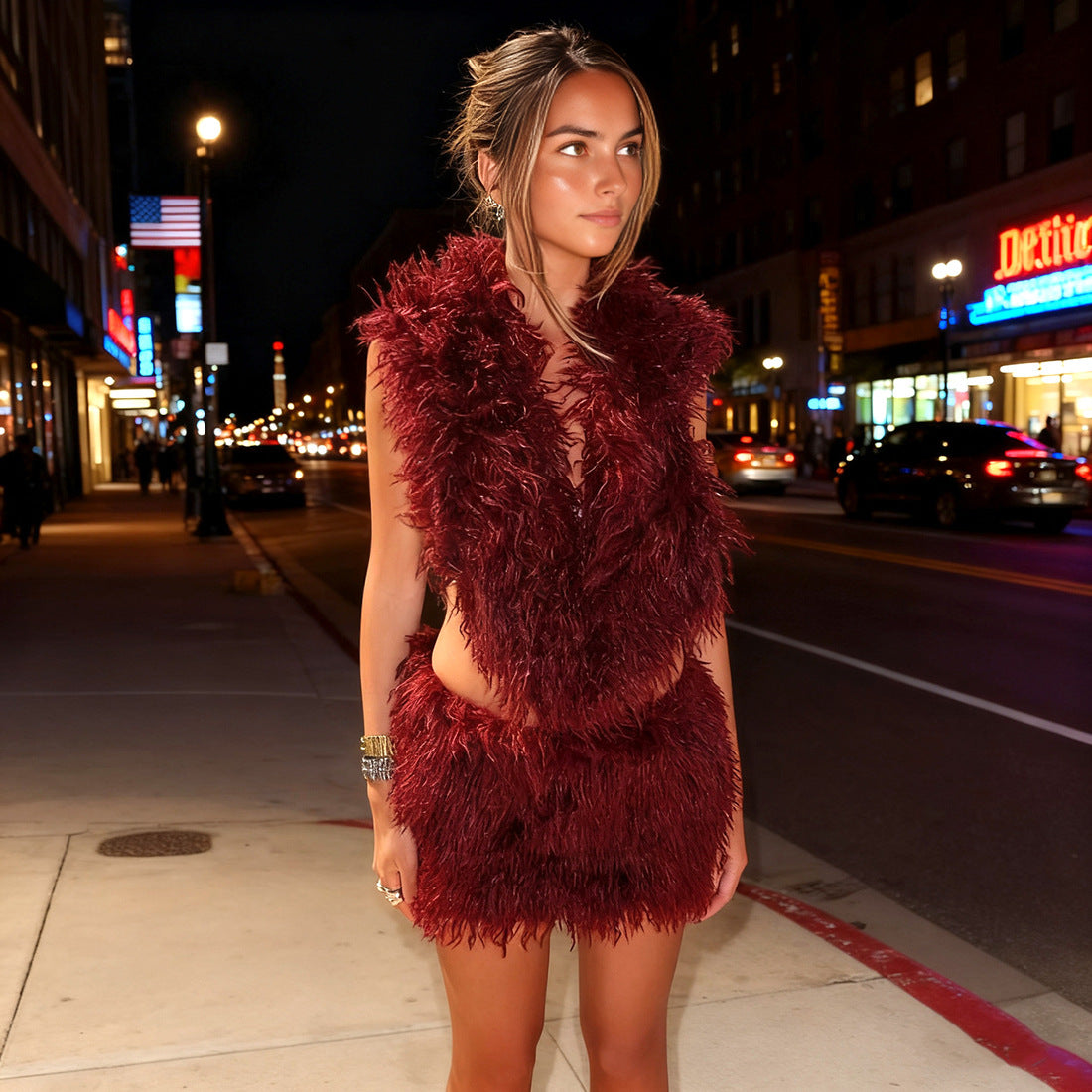 Women Fall Backless Hooded Top and Skirt Two-Piece Set 3