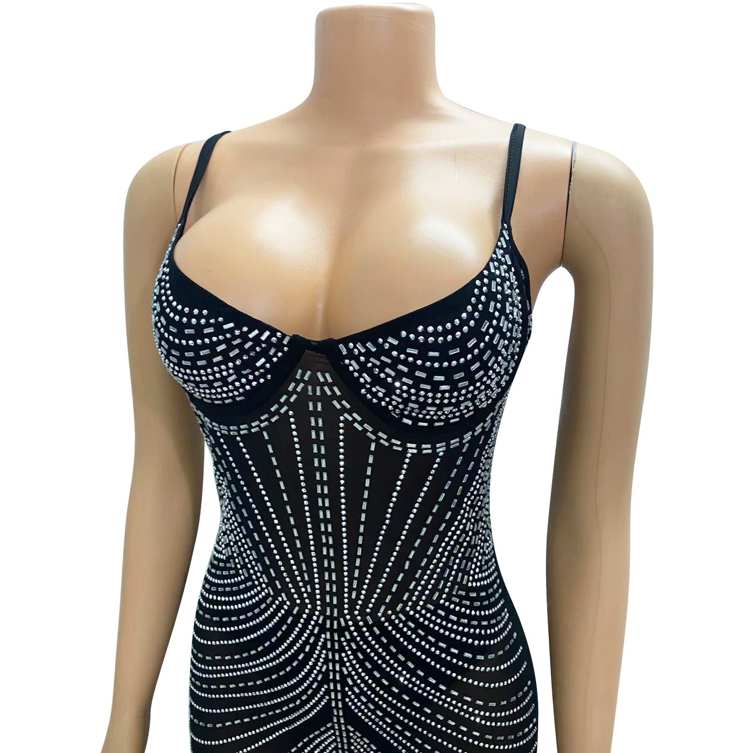 Women's Solid Color Mesh Beaded Straps Maxi Dress 13