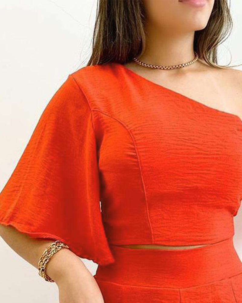 Women's Casual Slash Shoulder Top Loose Shorts Two Piece Set 5