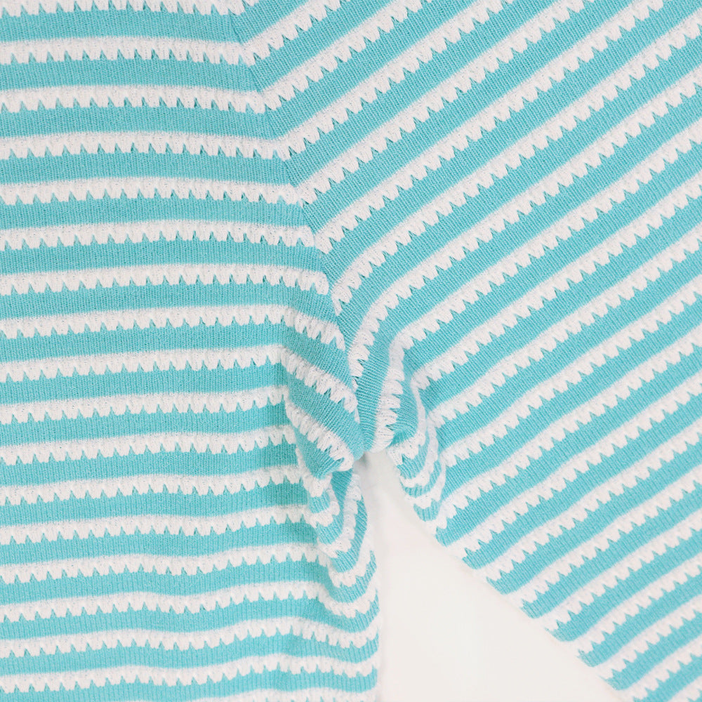 Women jacquard striped lace-up Crop Top and pencil pants two-piece set 19