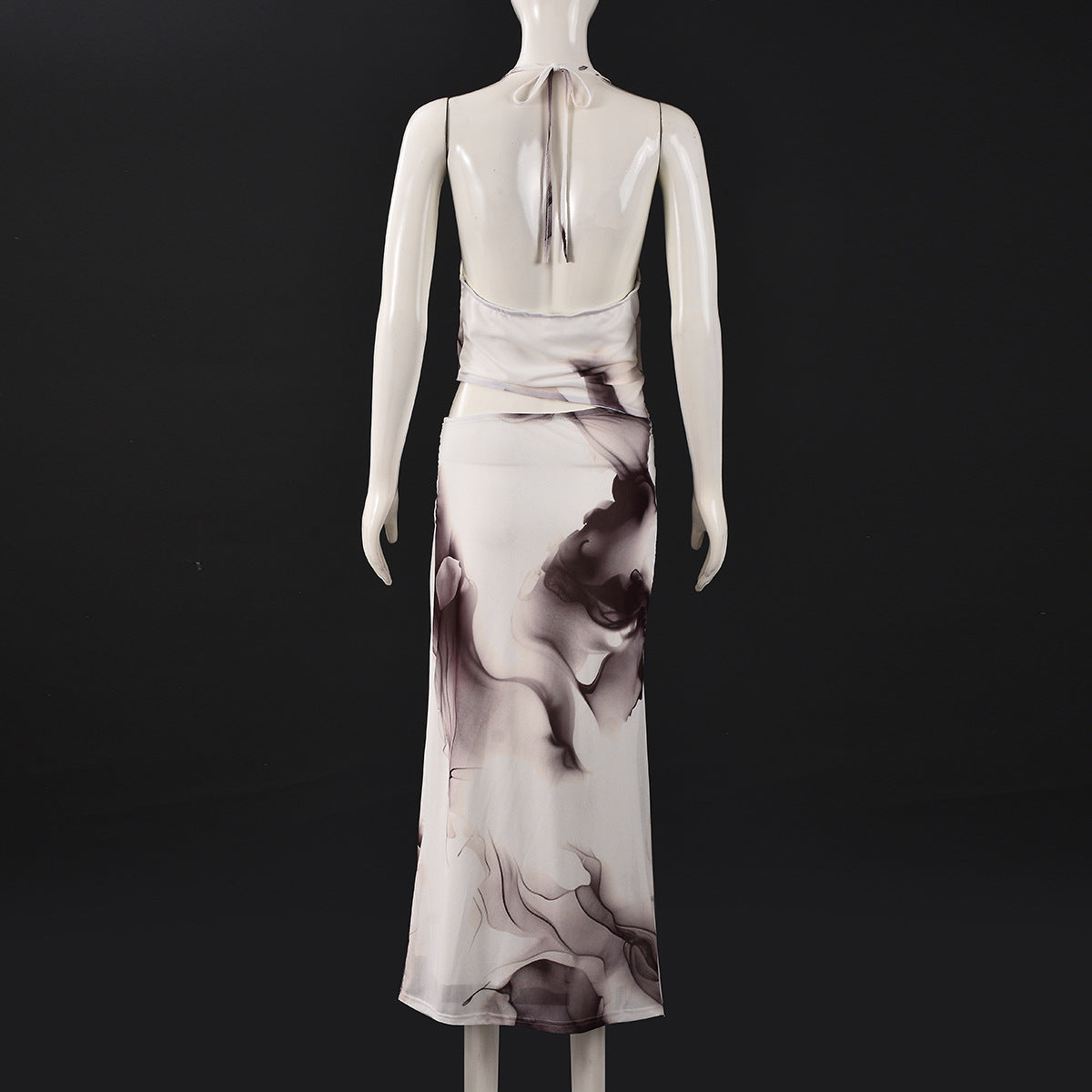 Women's Spring/Summer Contrast Color Halter Neck Irregular Print Dress 11