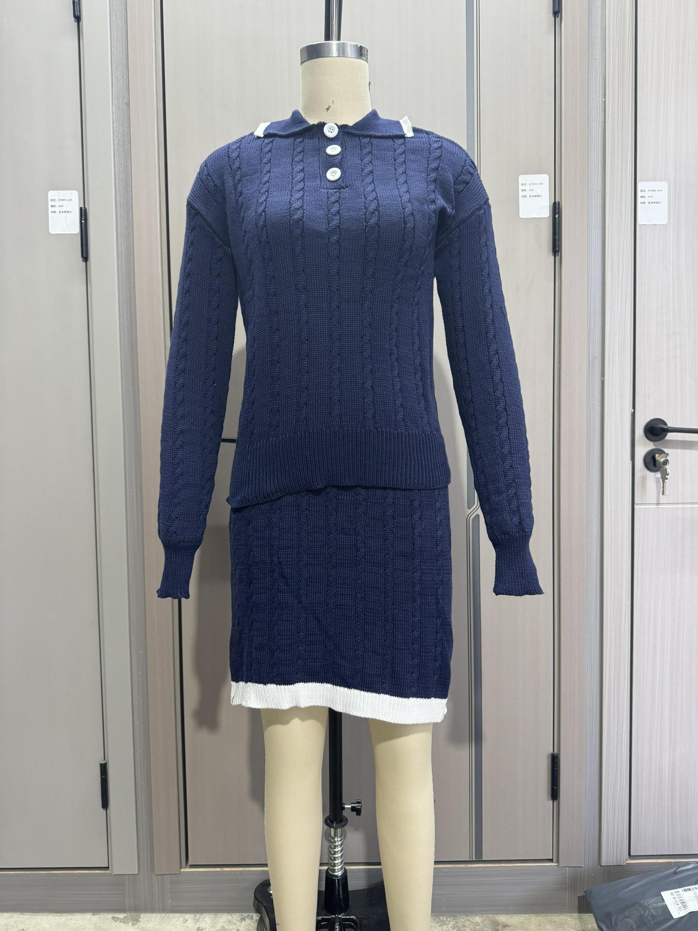 Women Knitting Long Sleeve Top and Skirt Two Piece Set 27
