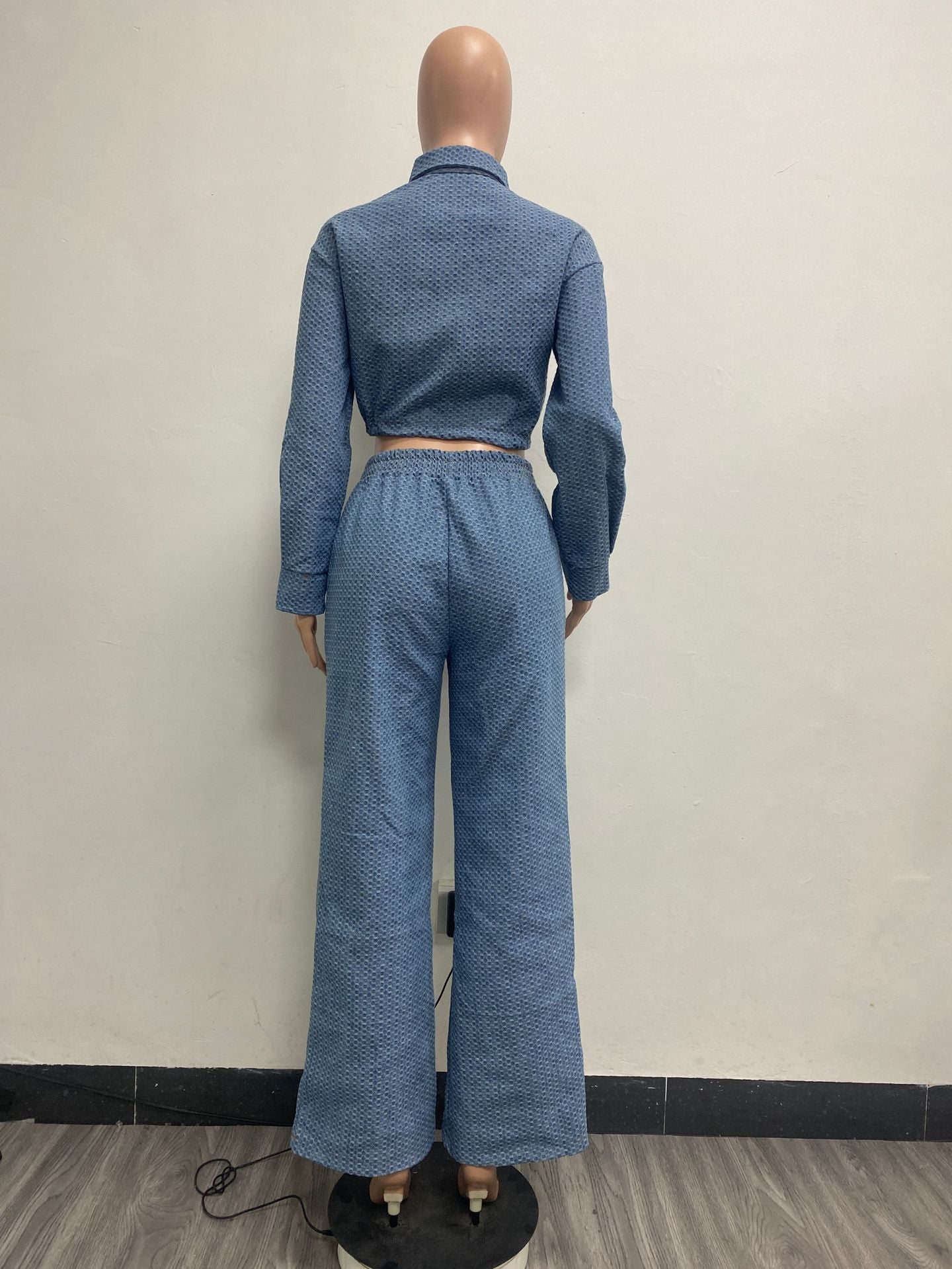 Fashion long-sleeved Denim women's two-piece trousers set 10