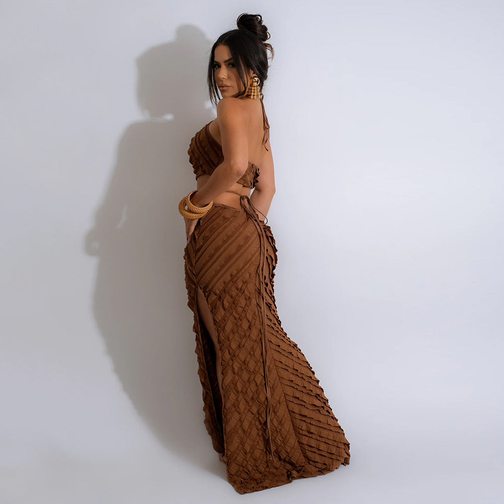 Women Tie Solid Dress 5