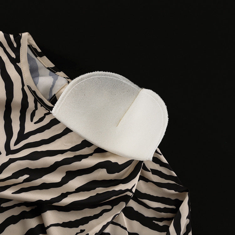 Long-Sleeved Zebra Stripes Crop Top High-Waist Fishtail Skirt Two-Piece Set Women's Clothing 11