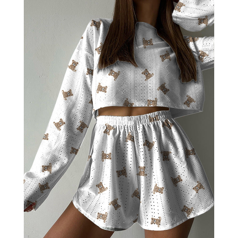 Women's Pajama-Style Two Piece Set Fashionable Slim/Loose Pullover Top & Shorts 4