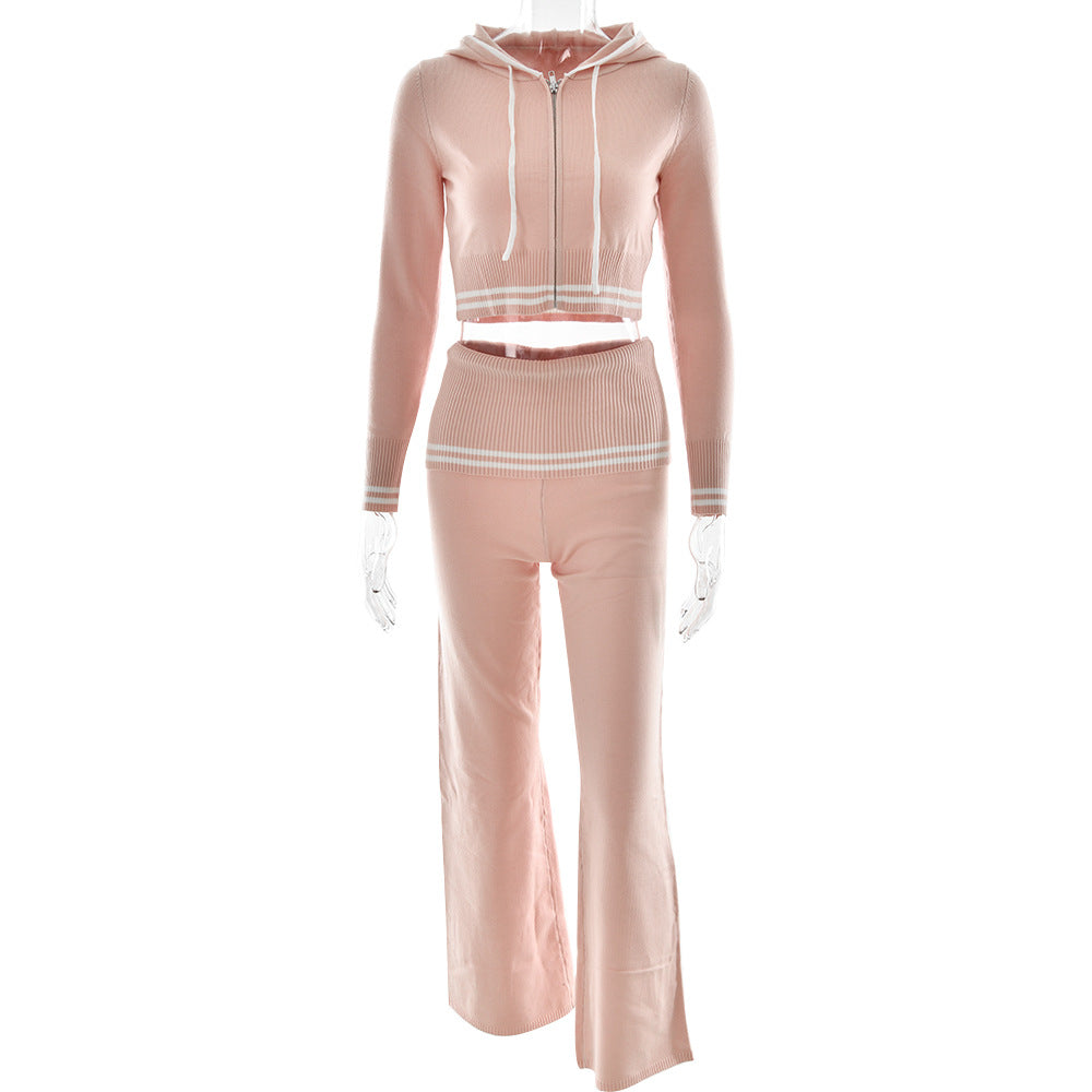 Women Autumn and Winter Knitting Top with Hood and Pants two-piece suit 8