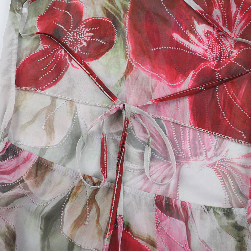 Women See-Through Print Holidays Summer Sexy Slit Dress 17