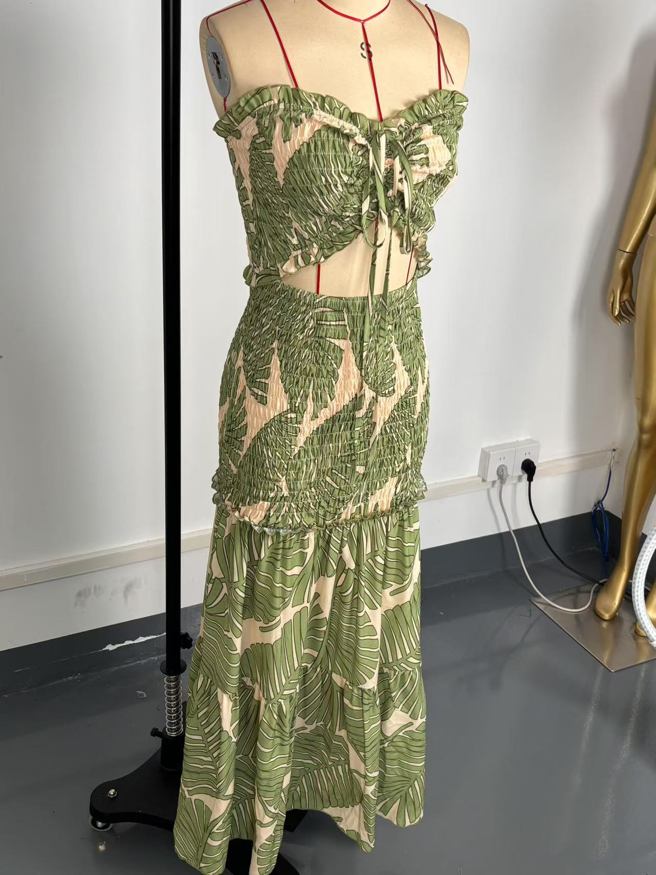 Women Printed Strapless Hollow Dress 12