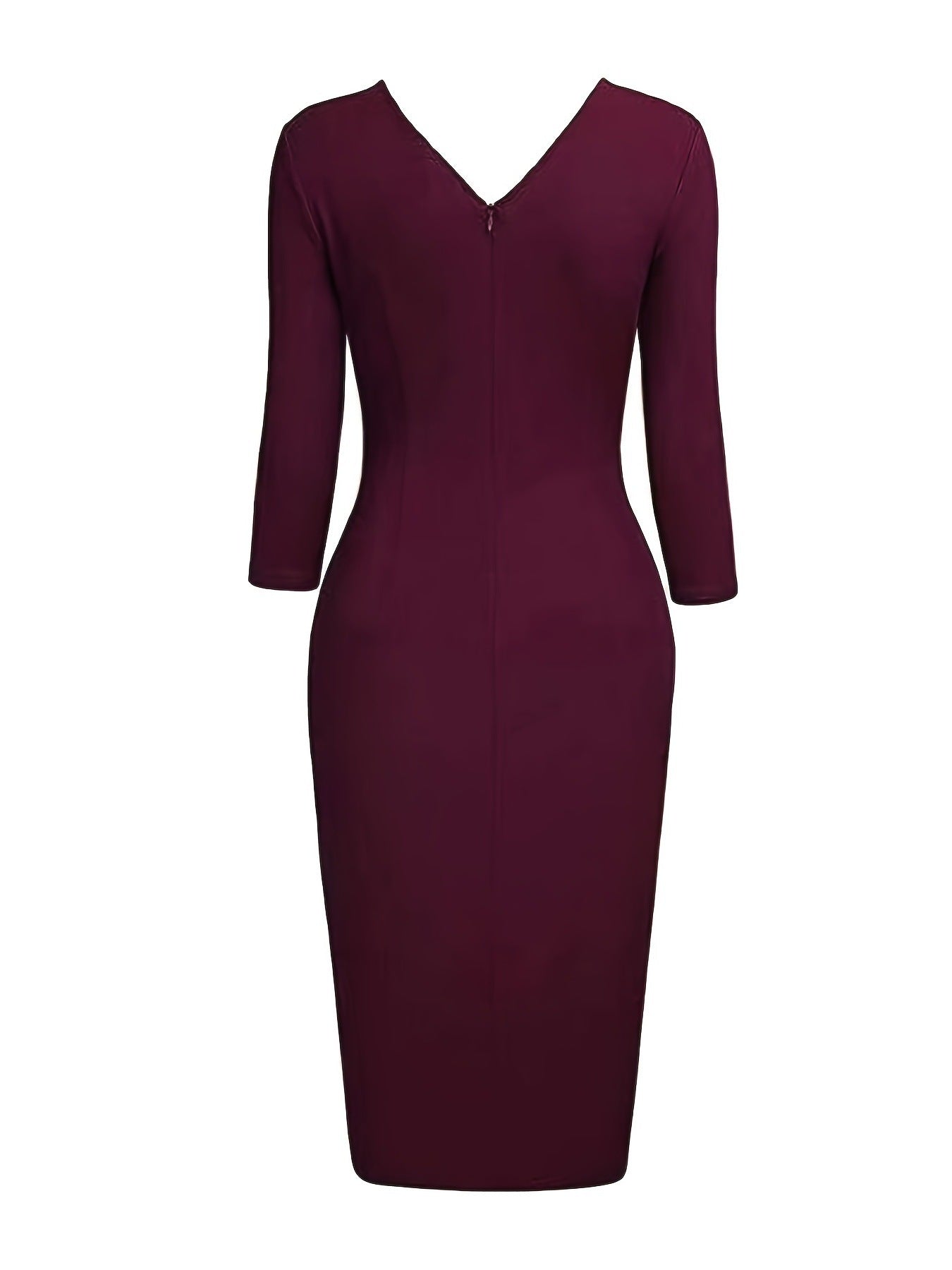 Women three-quarter sleeve v-neck bodycon professional dress 14