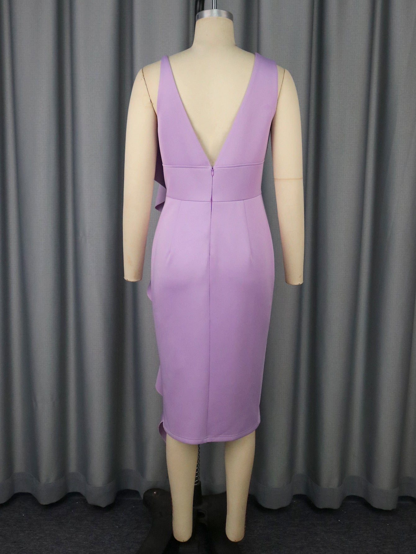 Women's Sexy V-Neck Strap Dress Chic Ruffle Hem Bodycon Formal Party Gown 7