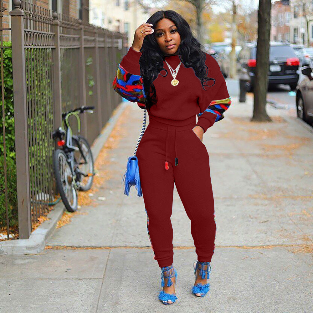 Stylish Printed Patchwork Casual Two Piece Track Suit 17