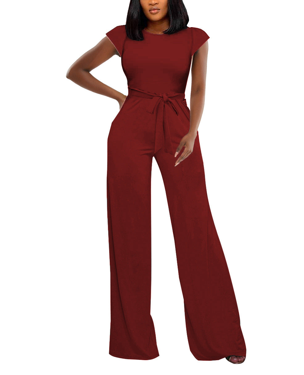 Sexy Solid Color Belted Women's Jumpsuit 8