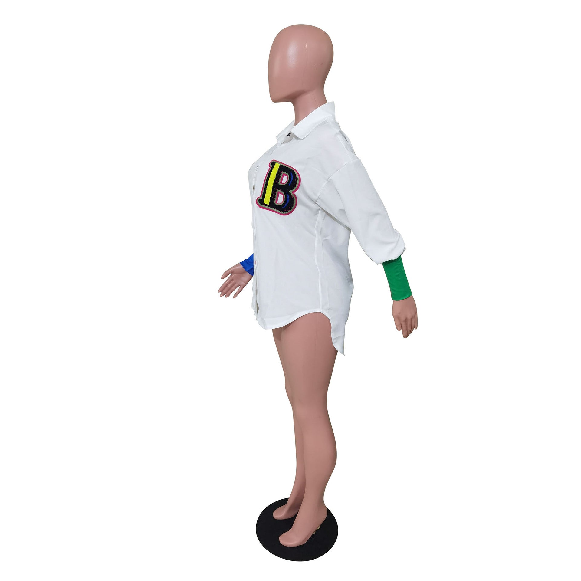 Women's Fashion Casual Patchwork Long Sleeve Multi-Color Button Letter Blouse 19