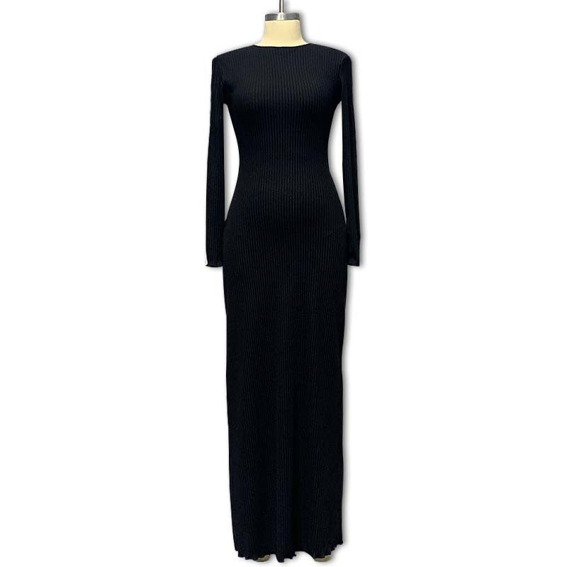 Autumn And Winter Slim Waist High Collar Slim Fit Knitting Long Dress For Women 11
